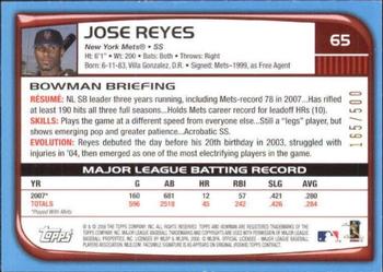 2008 Bowman - Blue #65 Jose Reyes Back