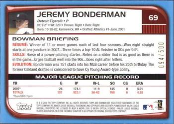 2008 Bowman - Blue #69 Jeremy Bonderman Back