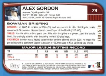 2008 Bowman - Blue #73 Alex Gordon Back