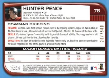 2008 Bowman - Blue #78 Hunter Pence Back