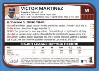 2008 Bowman - Blue #81 Victor Martinez Back