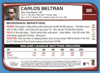 2008 Bowman - Blue #88 Carlos Beltran Back