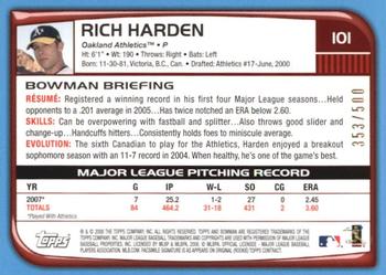 2008 Bowman - Blue #101 Rich Harden Back