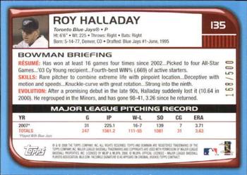 2008 Bowman - Blue #135 Roy Halladay Back