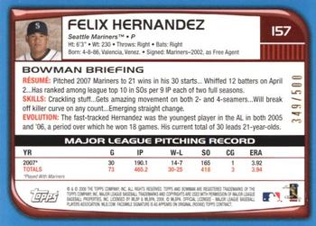 2008 Bowman - Blue #157 Felix Hernandez Back