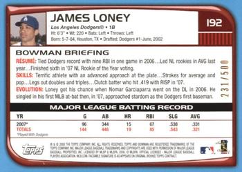 2008 Bowman - Blue #192 James Loney Back