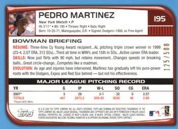 2008 Bowman - Blue #195 Pedro Martinez Back