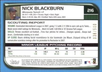 2008 Bowman - Blue #216 Nick Blackburn Back
