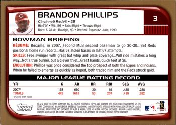 2008 Bowman - Gold #3 Brandon Phillips Back