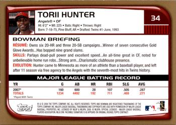 2008 Bowman - Gold #34 Torii Hunter Back