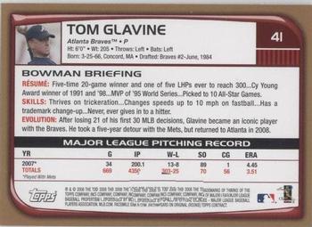 2008 Bowman - Gold #41 Tom Glavine Back
