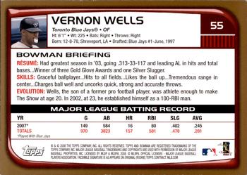 2008 Bowman - Gold #55 Vernon Wells Back
