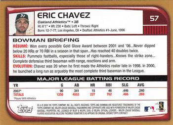 2008 Bowman - Gold #57 Eric Chavez Back