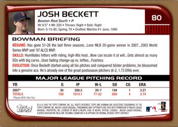 2008 Bowman - Gold #80 Josh Beckett Back