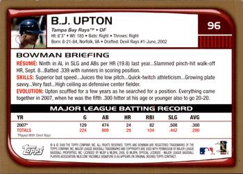 2008 Bowman - Gold #96 B.J. Upton Back