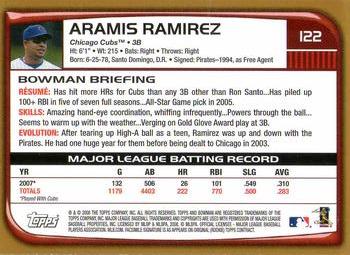 2008 Bowman - Gold #122 Aramis Ramirez Back