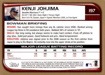 2008 Bowman - Gold #197 Kenji johjima Back