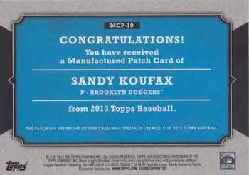 2013 Topps - Manufactured Topps Card Patch #MCP-10 Sandy Koufax Back