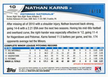 2013 Topps Pro Debut - Gold #10 Nathan Karns Back