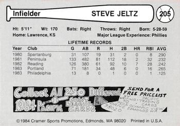 1984 Cramer Portland Beavers #205 Steve Jeltz Back
