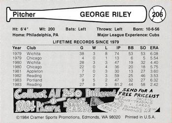 1984 Cramer Portland Beavers #206 George Riley Back