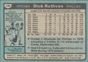 1980 Topps #136 Dick Ruthven Back