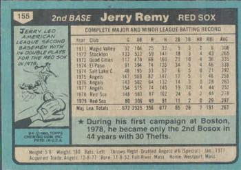 1980 Topps #155 Jerry Remy Back