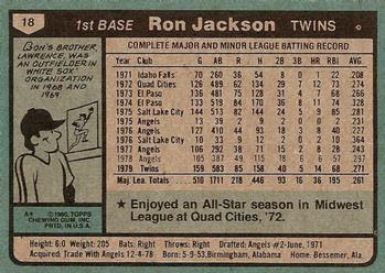 1980 Topps #18 Ron Jackson Back
