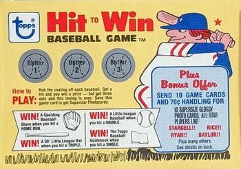1980 Topps #NNO Hit to Win Scratch Game Front