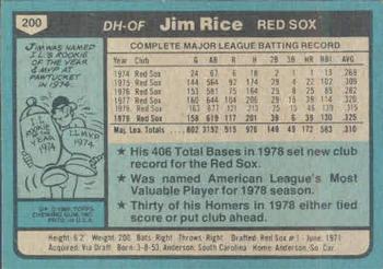 1980 Topps #200 Jim Rice Back