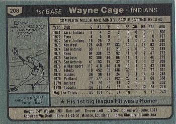 1980 Topps #208 Wayne Cage Back