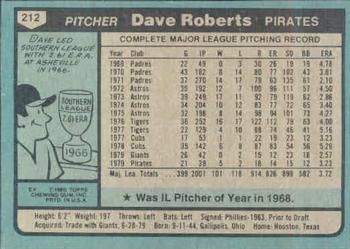 1980 Topps #212 Dave Roberts Back