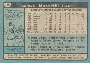 1980 Topps #236 Marc Hill Back