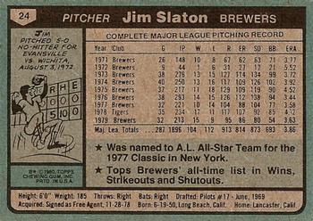 1980 Topps #24 Jim Slaton Back