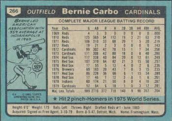 1980 Topps #266 Bernie Carbo Back