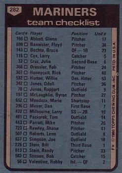 1980 Topps #282 Seattle Mariners / Darrell Johnson Back