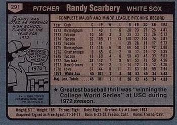 1980 Topps #291 Randy Scarbery Back