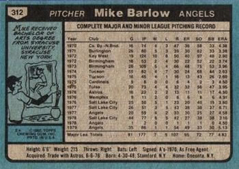 1980 Topps #312 Mike Barlow Back