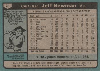 1980 Topps #34 Jeff Newman Back