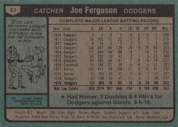 1980 Topps #51 Joe Ferguson Back