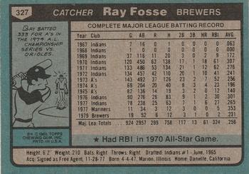 1980 Topps #327 Ray Fosse Back