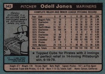 1980 Topps #342 Odell Jones Back