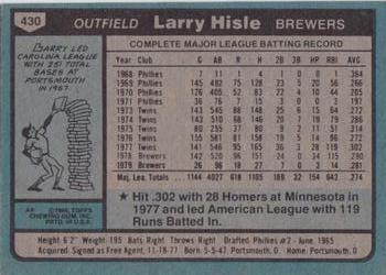 1980 Topps #430 Larry Hisle Back