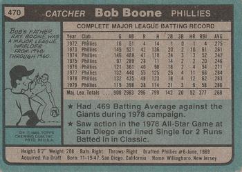 1980 Topps #470 Bob Boone Back