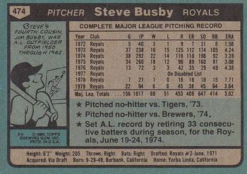 1980 Topps #474 Steve Busby Back