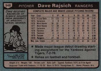 1980 Topps #548 Dave Rajsich Back