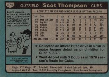 1980 Topps #574 Scot Thompson Back
