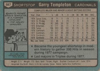 1980 Topps #587 Garry Templeton Back