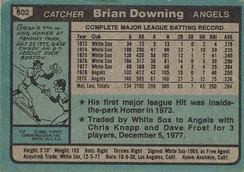 1980 Topps #602 Brian Downing Back