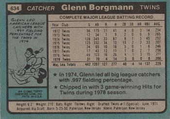 1980 Topps #634 Glenn Borgmann Back